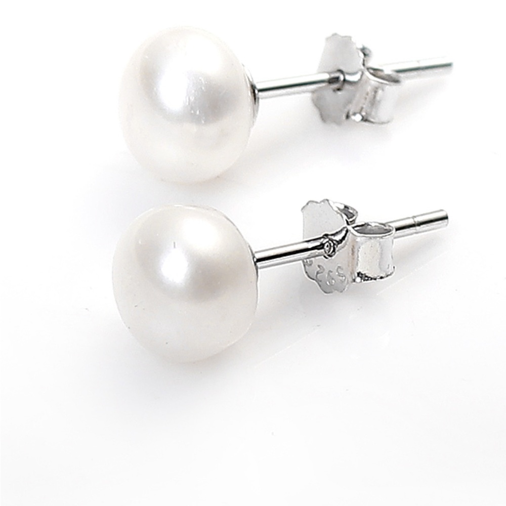 Sterling silver fresh water cultured white pearl earrings.